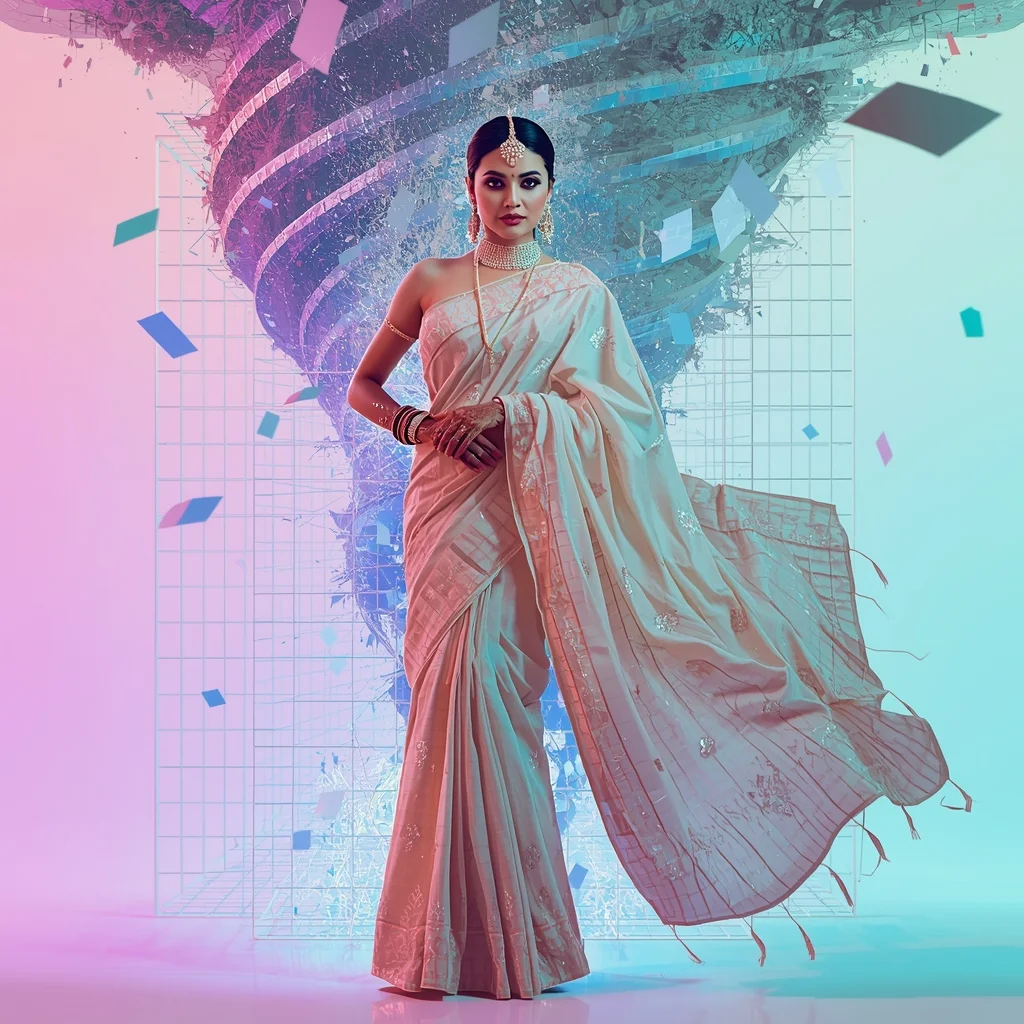 Festive Pastel Saree Powerful Magnetic Grid Tornado Collage | Futuristic Dimension Prompt | Saree Photoshoot Ai Prompt