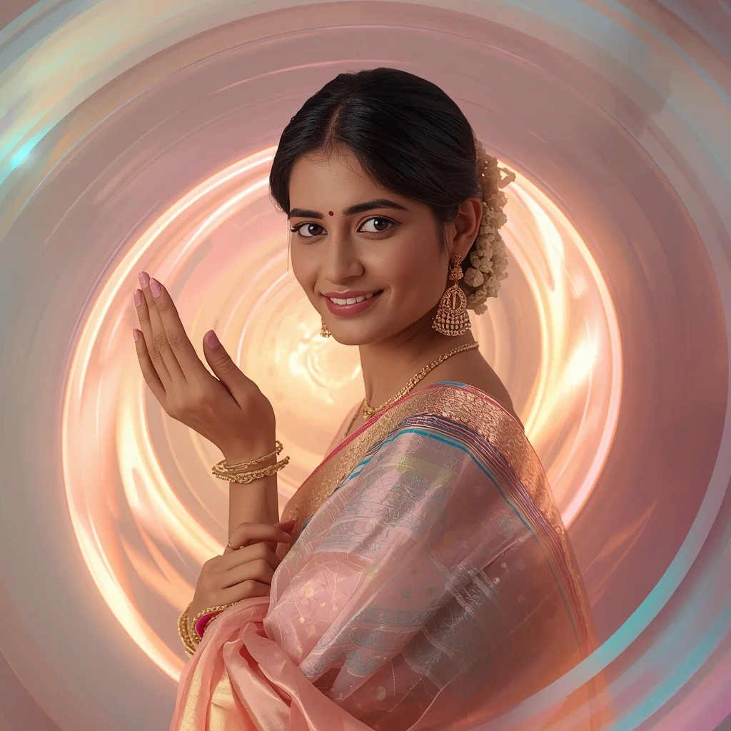 Festive Pastel Saree Prism Glow Energy Orbital Spiral Collage Premium Cinematic | Chatgpt Photo Editing Prompts Text