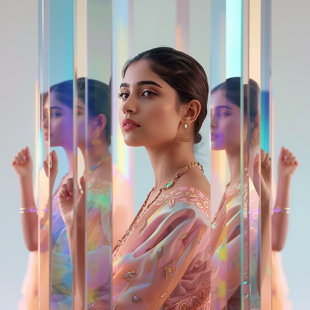 Festive Pastel Saree Prism Panel Collage | Indian Girl Light Reflection Aesthetic Cinematic Viral Prompt | Saree Prompt