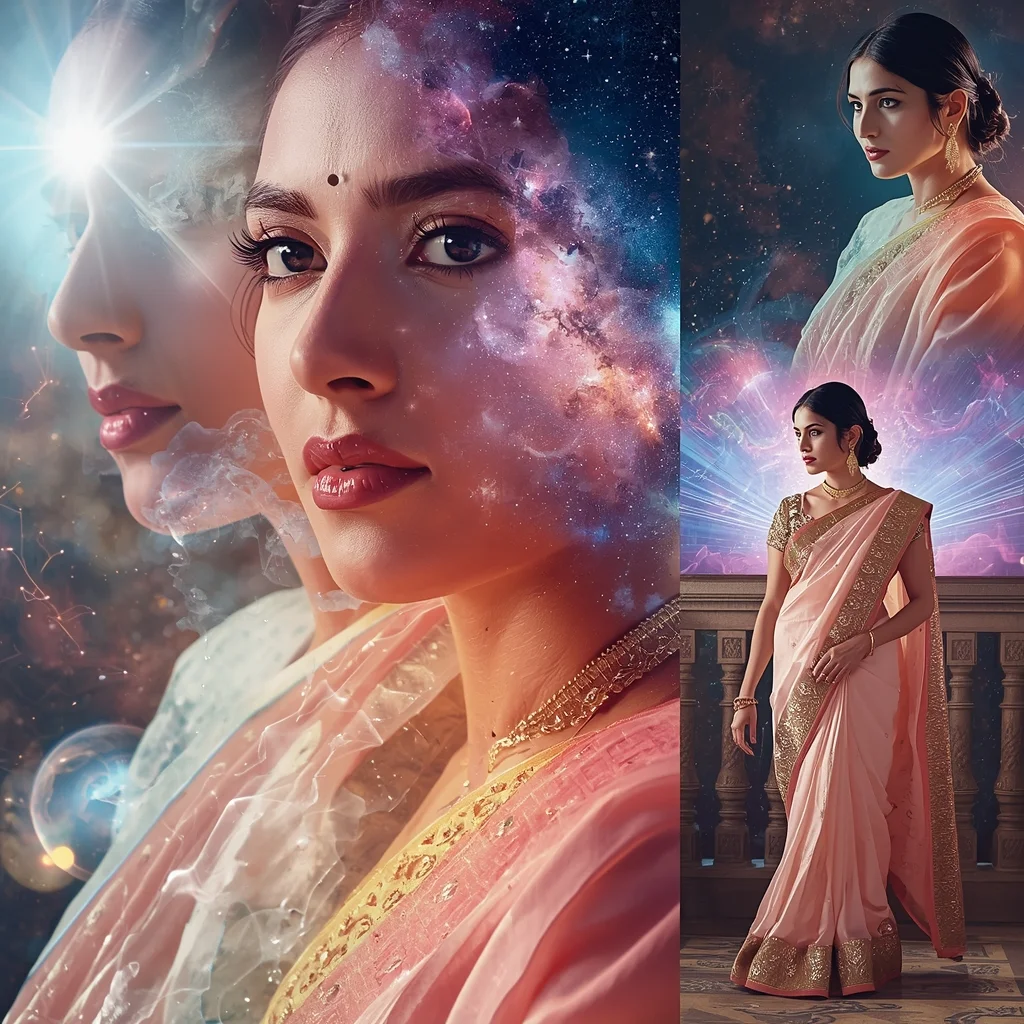 Festive Pastel Saree Reality Splits Into Versions Collage | Multiverse Expansion Luxury Prompt | Saree Prompt For Gemini