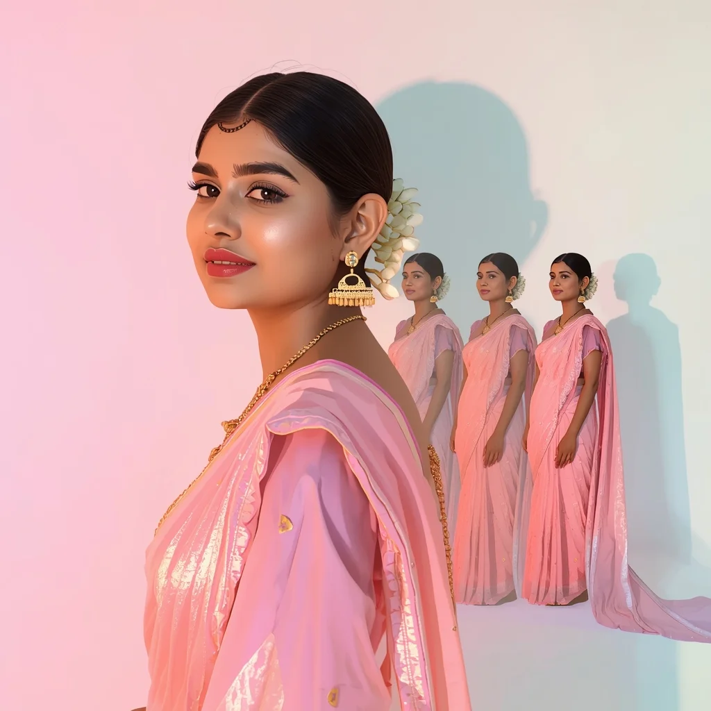Festive Pastel Saree Shadow Duplicate Echo Collage | Indian Girl Multi Shadow Aesthetic Cinematic Viral Prompt | Gemini Ai Prompt Saree Copy Paste