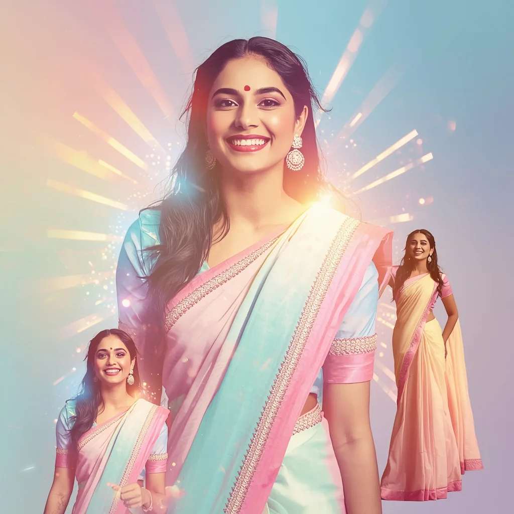 Festive Pastel Saree Soft Light Explosion Collage | Indian Girl Glow Burst Aesthetic Cinematic Viral Prompt | Saree Traditional Ai Prompt Indian Culture