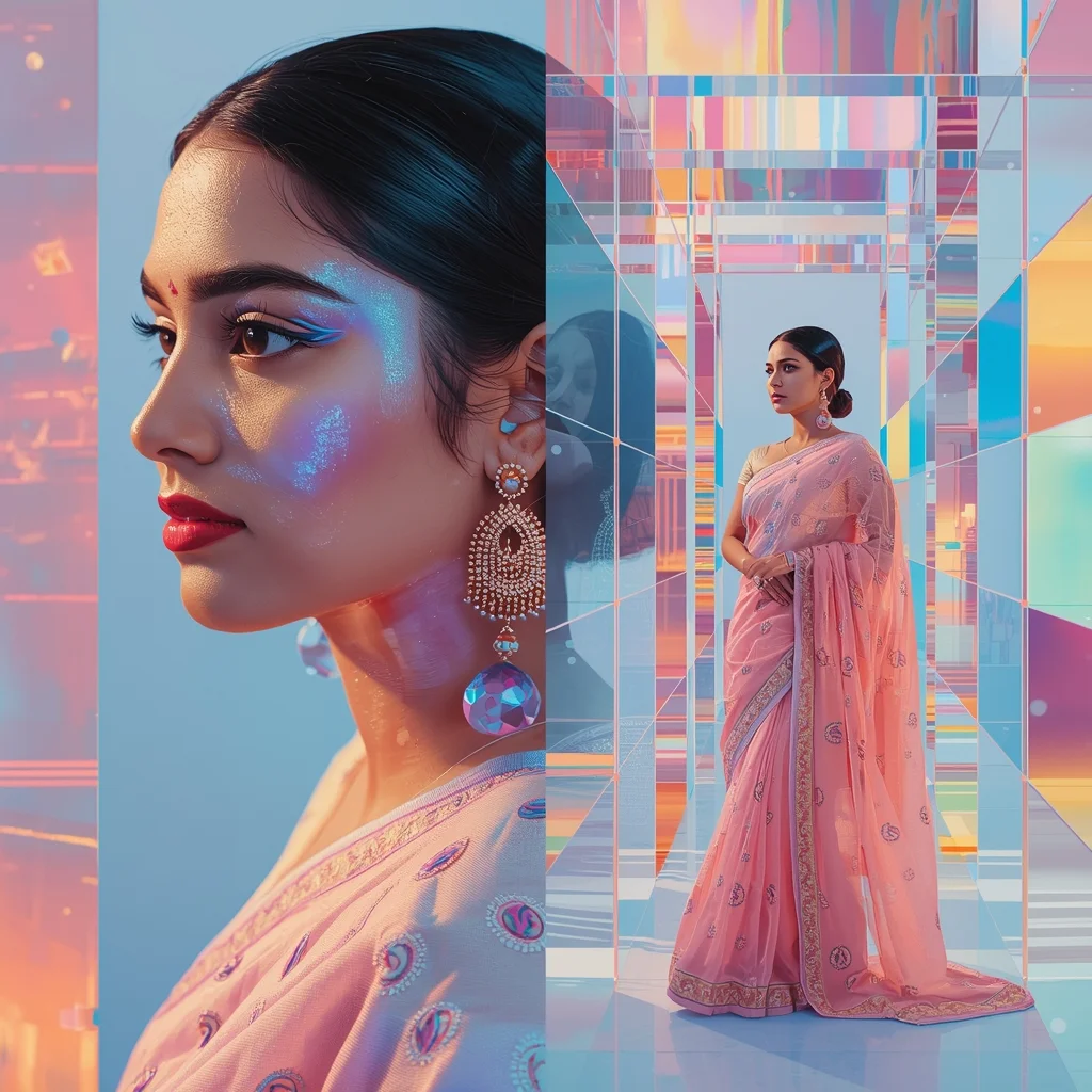 Festive Pastel Saree System Generates New Dimensions Collage | Expansion Beyond Space Luxury Prompt | Gemini Saree Prompt For Woman