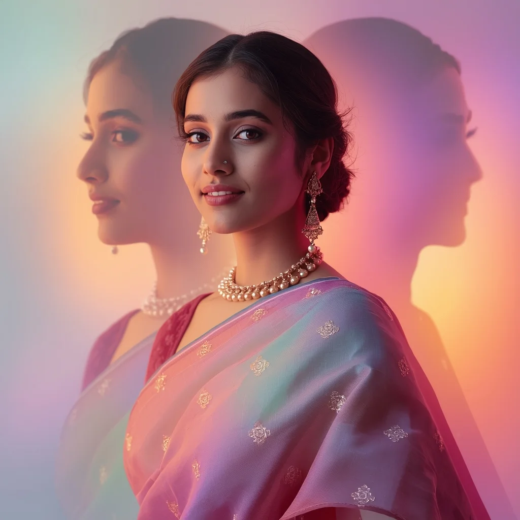 Festive Pastel Saree Velvet Glow Spectrum Layers Collage Premium Cinematic | Trending Prompt Copy Paste Instagram