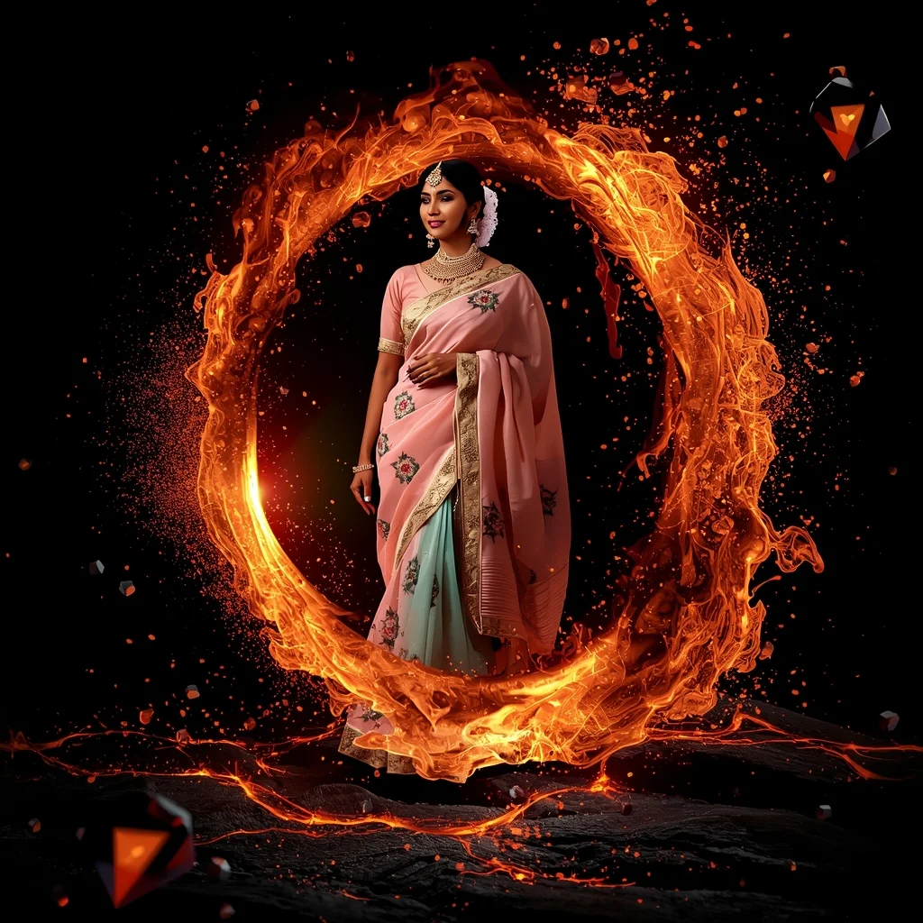Festive Pastel Saree Volcanic Magma Ash & Diamond Symphony Collage Luxury Cinematic | Ai Gemini Saree Prompt