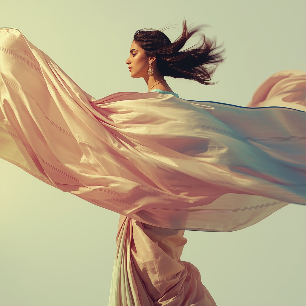 Festive Pastel Saree Wind Sweep Motion Collage | Indian Girl Dynamic Flow Aesthetic Cinematic Viral Prompt | Cinematic Saree Ai Prompt