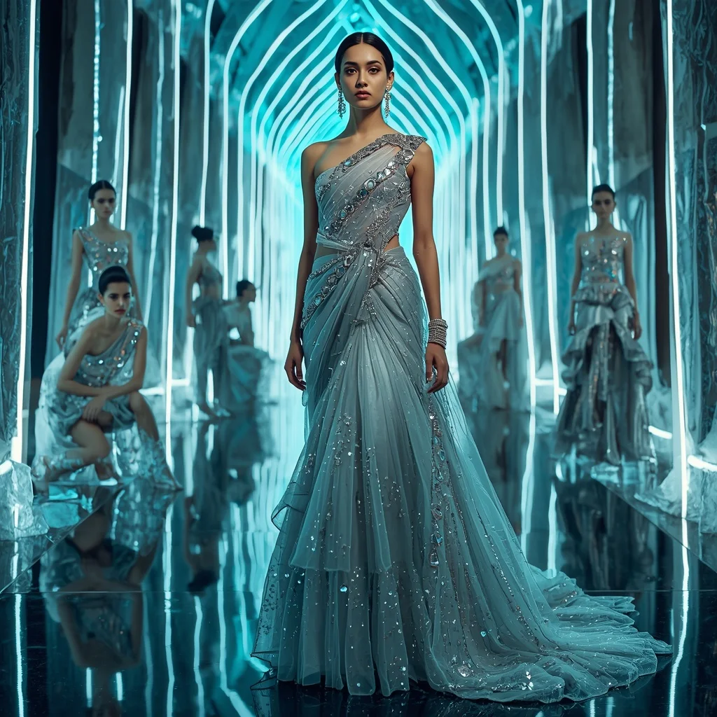 Frozen Diamond Nova Saree with Infinity Ice Cathedral | Gemini Ai Prompt Copy Paste