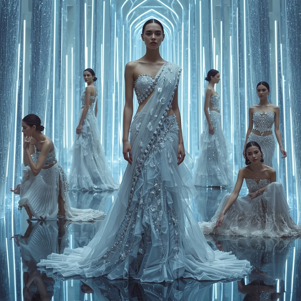Frozen Diamond Nova Saree with Infinity Ice Cathedral | Korean Ai Prompt