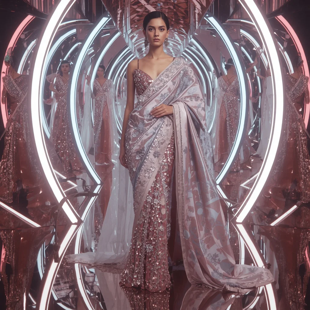 Frozen Rose Quantum Eternity Saree with One Thousand Five Hundred Editorial Poses and Aurora Reflection Eternal Hypercosmos | Gemini Ai Prompt