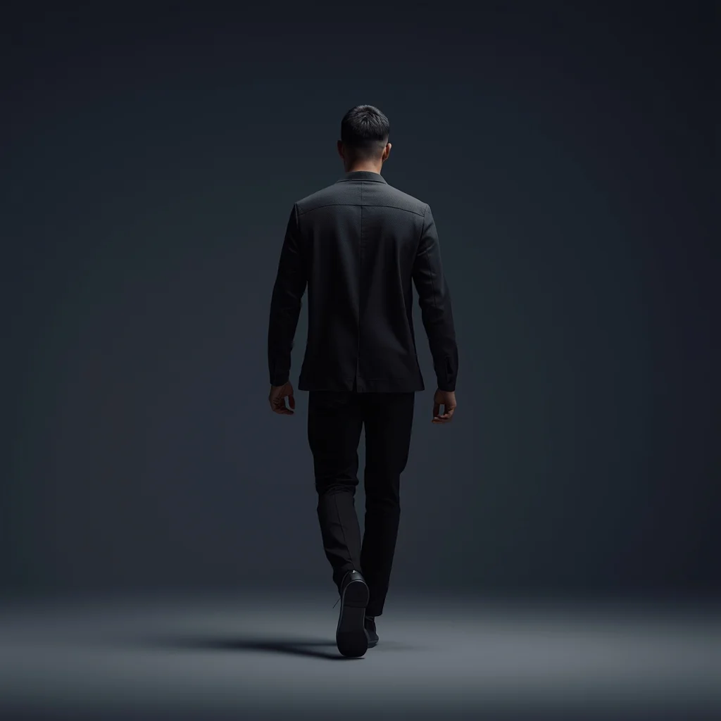 Full Body Calm Walk Exit Pose with Cinematic Masculine Ending