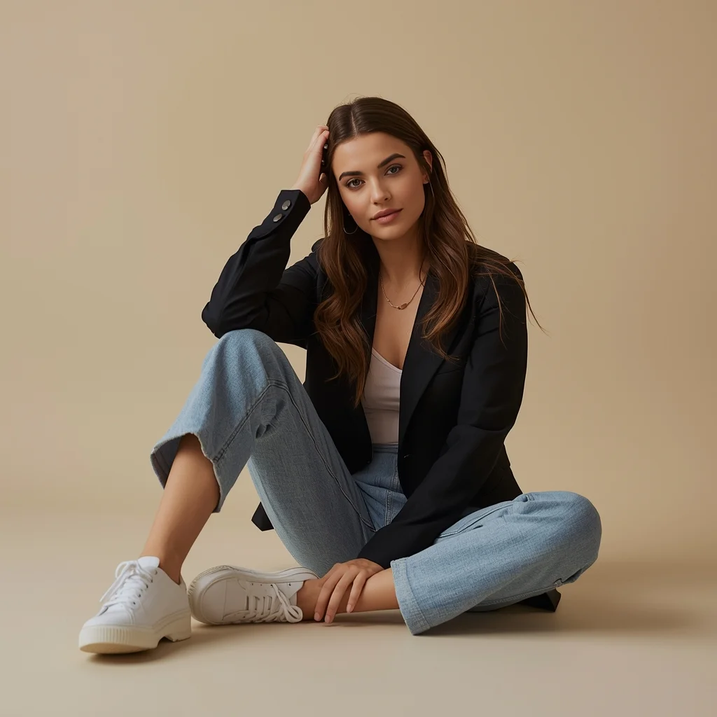 Full Body Clean Studio Sitting Pose with Editorial Fashion Mood | Ai Gemini Prompt
