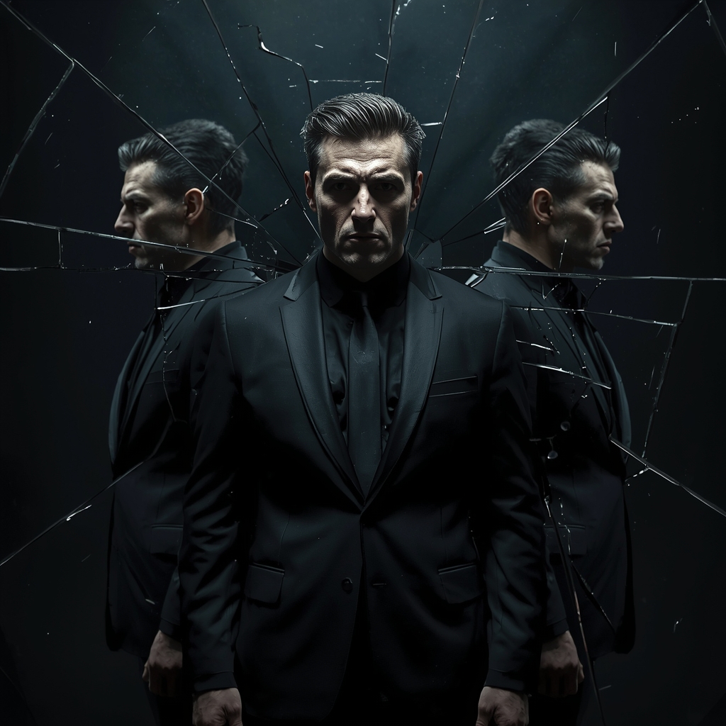 Full Body Cracked Mirror Identity Pose with Dark Psychological Edge | Travel Ai Prompt