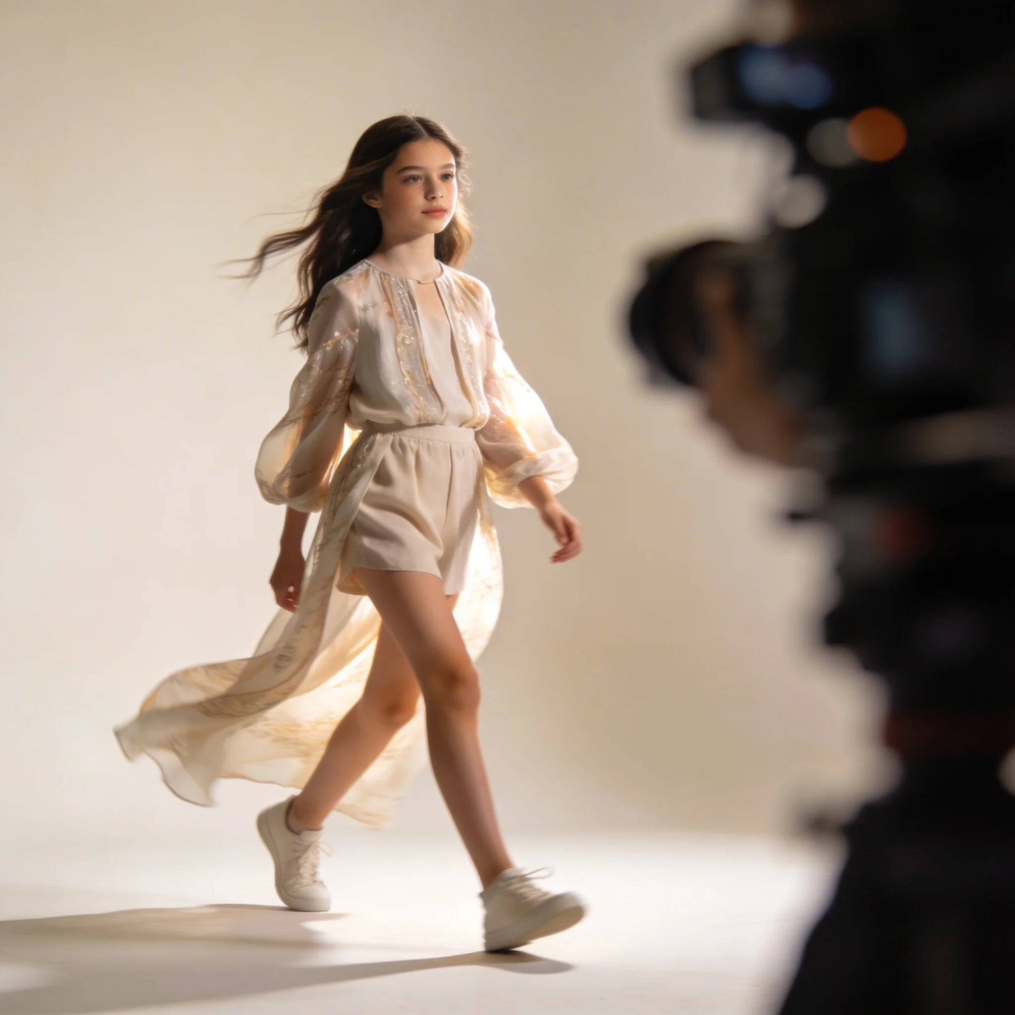 Full Body Cream Background Elegant Walk Pose with Soft Glow Lighting | Midjourney Prompt List