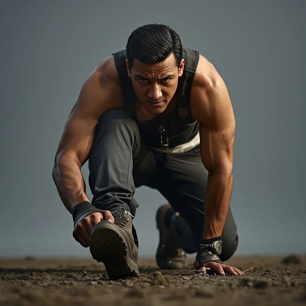 Full Body Foot Forward Dig Pose with Ground Assertion | Free Ai Prompt
