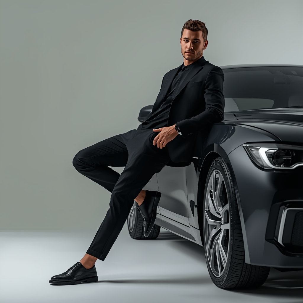 Full Body Lean on Car Cool Pose with Cinematic Masculine Style | Gemini Ai Prompt