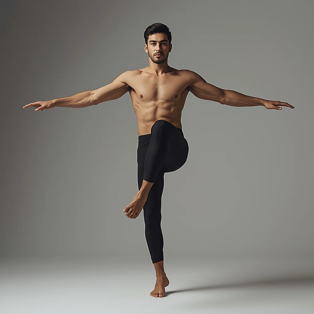 Full Body One Foot Lift Hover Pose with Suspended Motion | Grok Ai Prompt