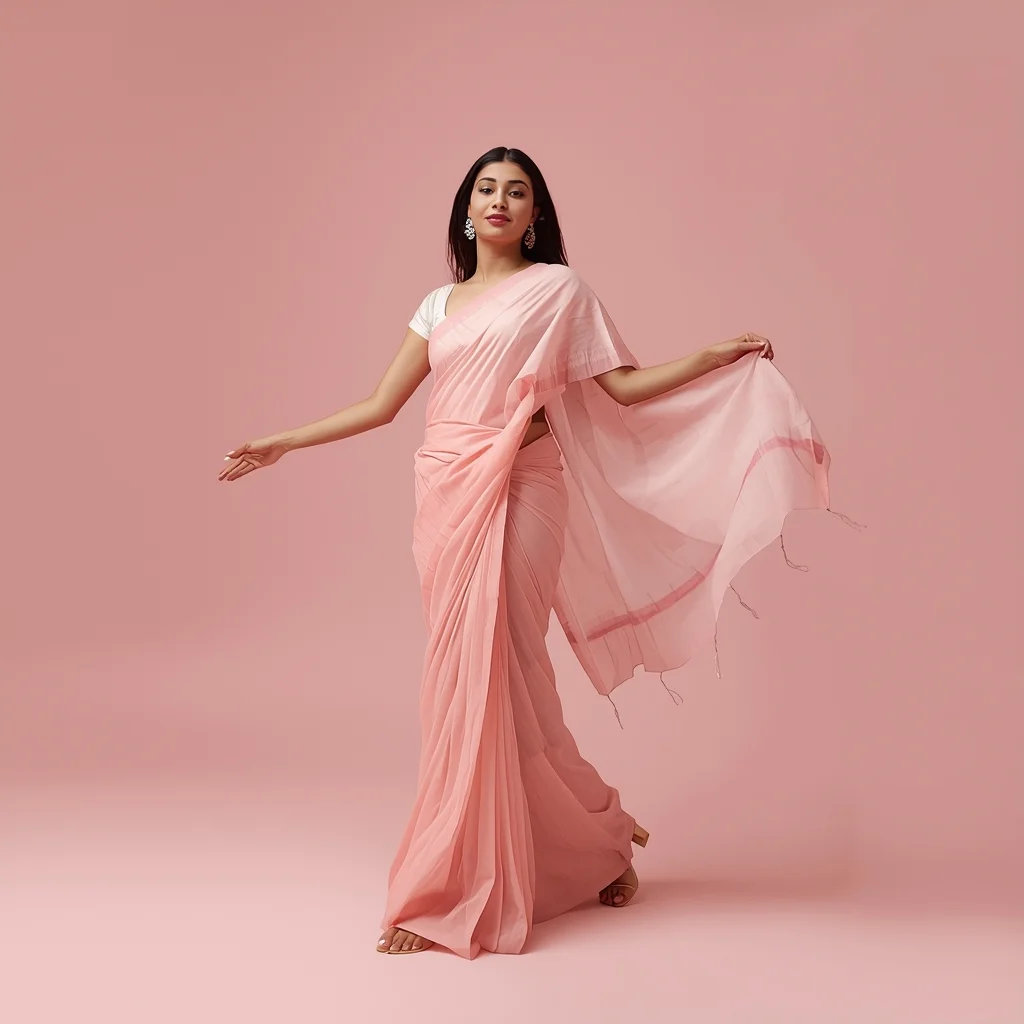 Full Body Pastel Rose Studio Saree Twirl Pose with Feminine Influencer Style | Viral Ai Image Prompt