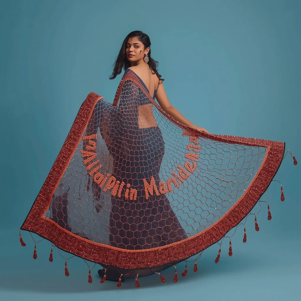 Full Body Soft Cyan Studio Graceful Sway with Graphene Spiderweb & Ruby Dust Saree | Best Ai Prompts For Images