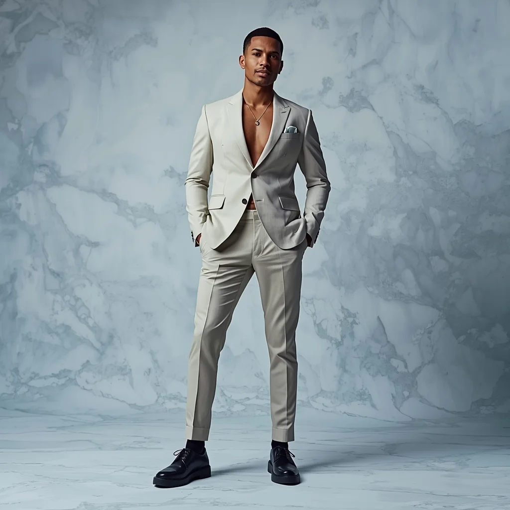 Full Body Soft Ice Marble Studio Pose with Clean Masculine Precision | Gemini Prompt