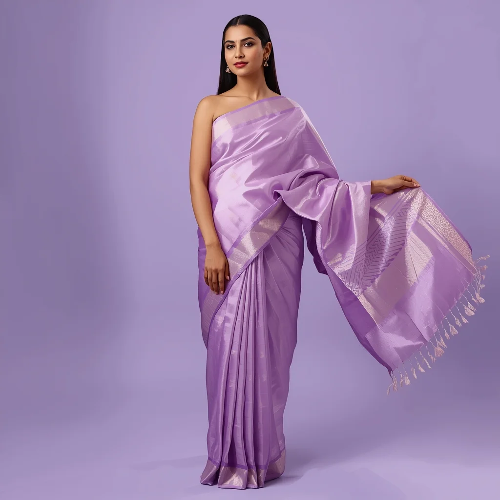 Full Body Soft Lavender Studio Reverse Pallu Saree Pose with Elegant Influencer Glow | Gemini Ai