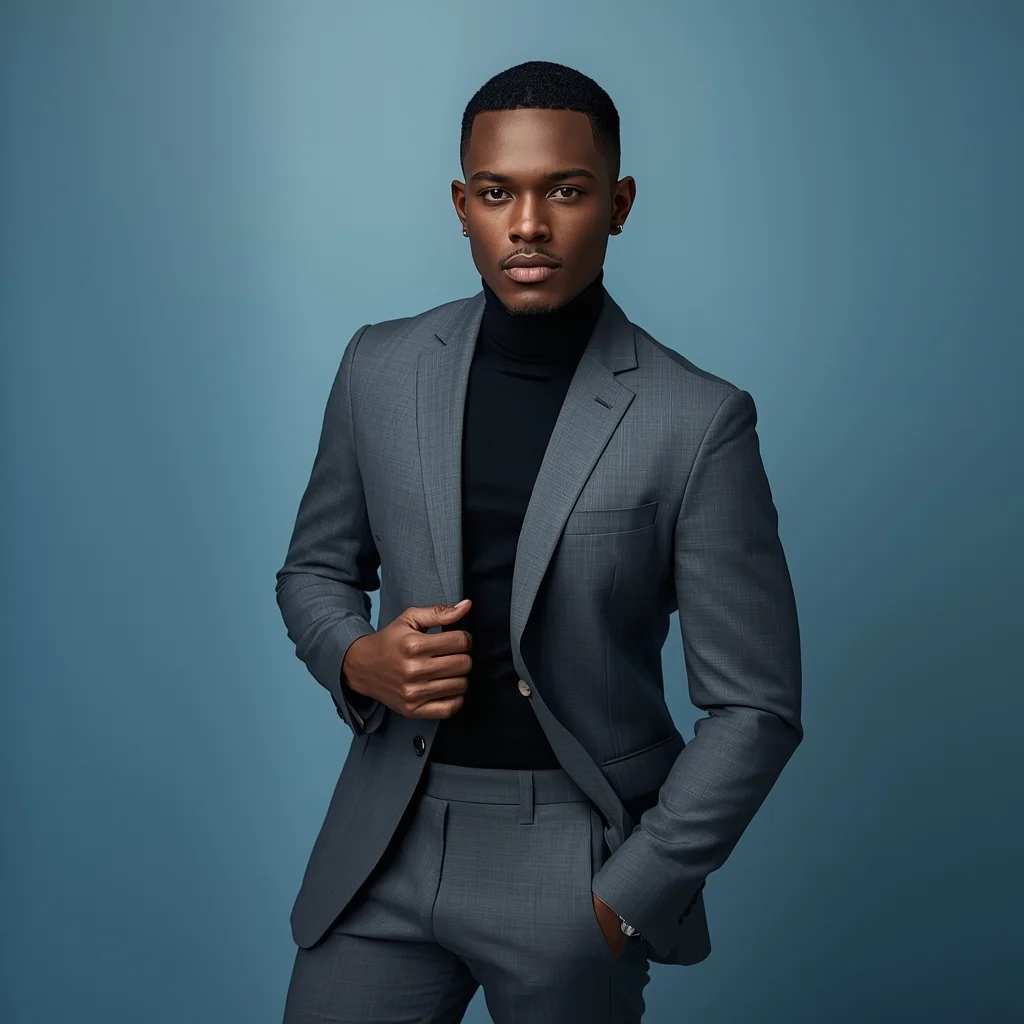 Full Body Soft Steel Blue Studio Pose with Refined Masculine Presence | Prompt For Gemini
