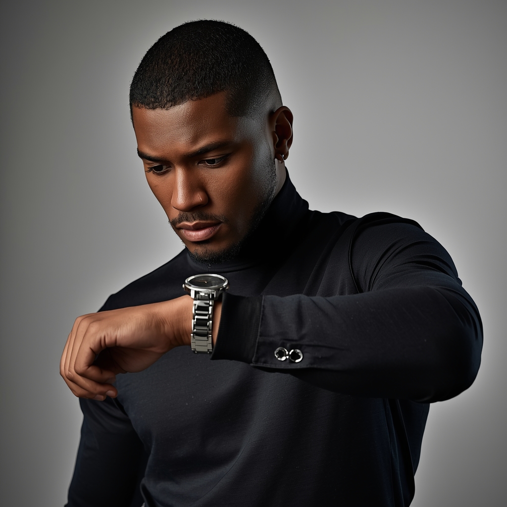 Full Body Watch Checking Pose with Premium Masculine Detail | Makeup Ai Prompt