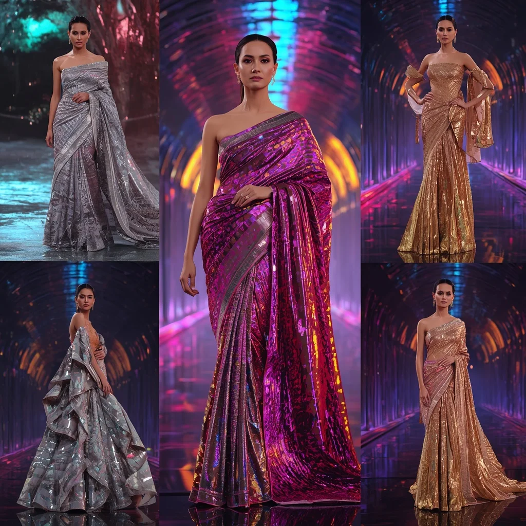 Holographic Dynasty Saree with RGB Infinity Crystal Galaxy Palace | Easy Ai Prompt