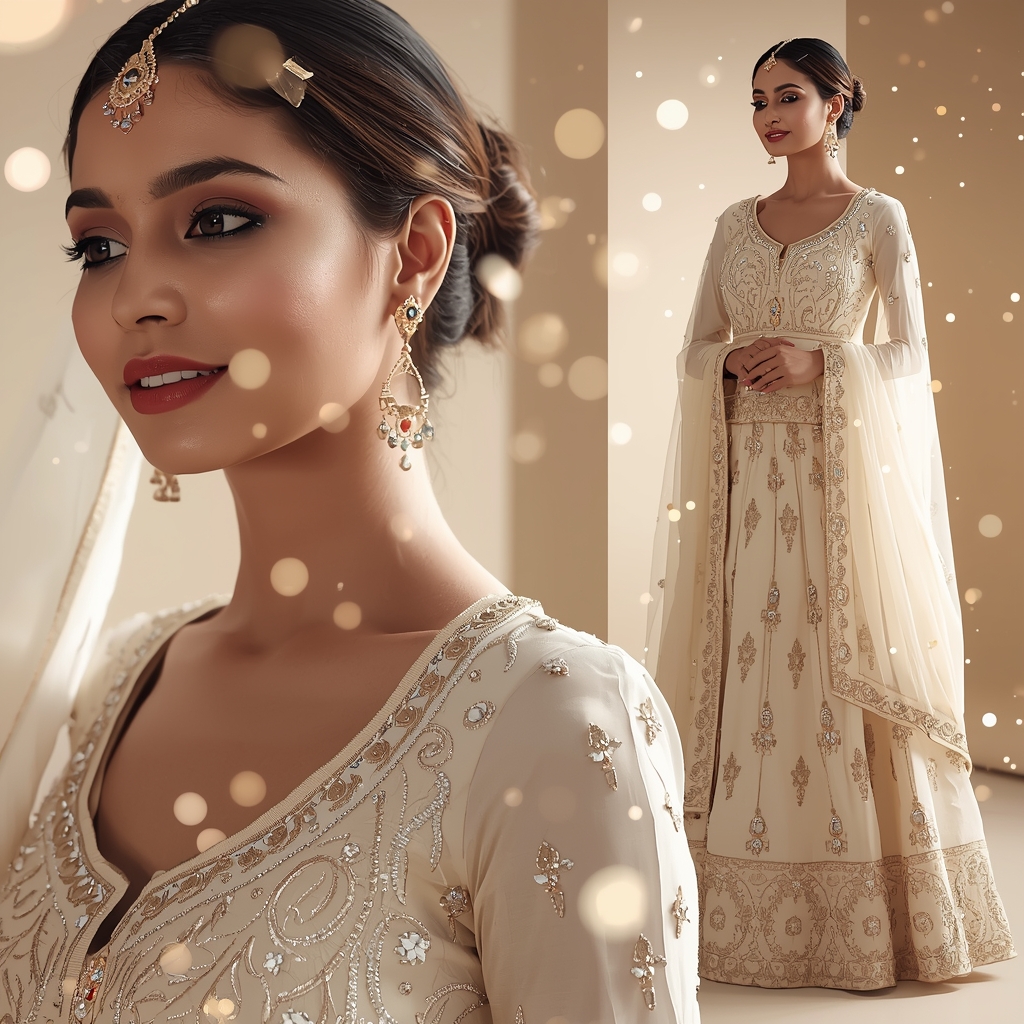 Ivory Cream Anarkali Indian Woman Premium Composition | Instagram Highlight Cover Ai Prompt
