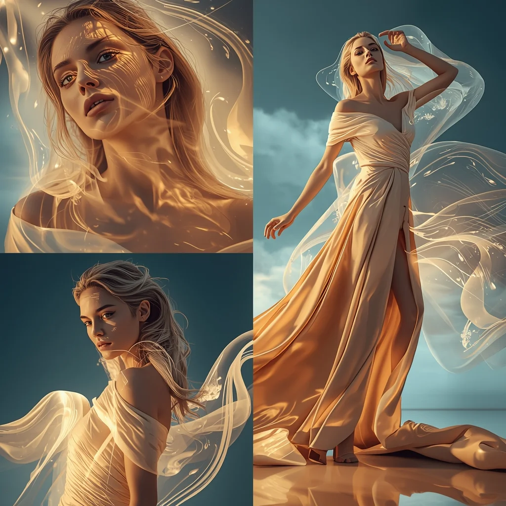 Liquid Light Motion With Ocean Light Reflection Satin Dress | Instagram Highlight Cover Ai Prompt
