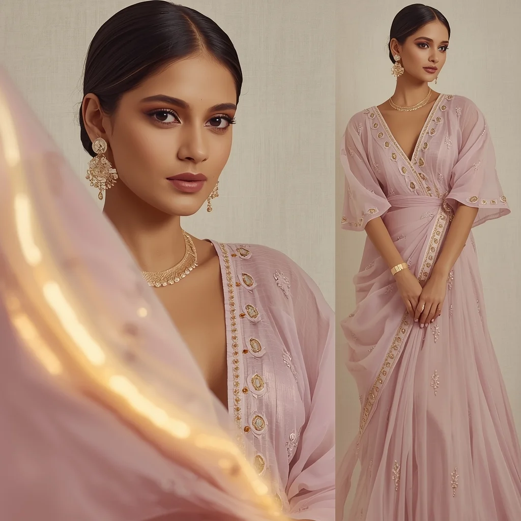 Luxe Pastel Wrap Front Gown Western Traditional Premium Composition | Ai Gemini Photo Prompt