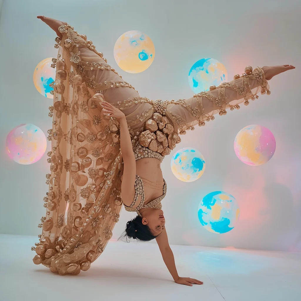 Massive Kundan Boulder Mosaic Saree: Champagne Net | The Inverted High-Fashion Cartwheel Frame | Floating Liquid Marble Orbs | Indian Girl Saree Ai Prompt 4k Realistic