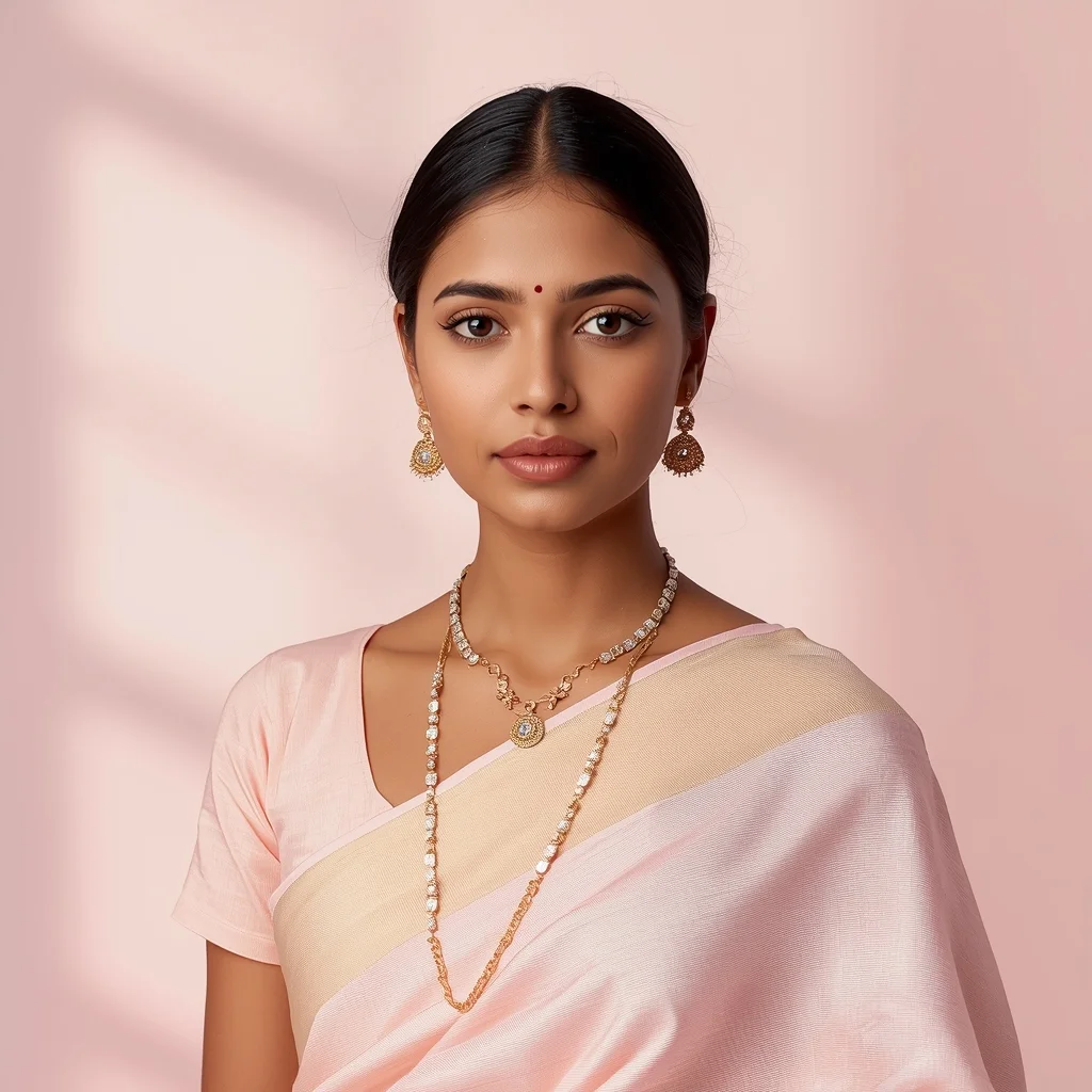 Modern Indian Saree Fashion Portrait with Soft Pastel Aesthetic | Studio Photo Prompts