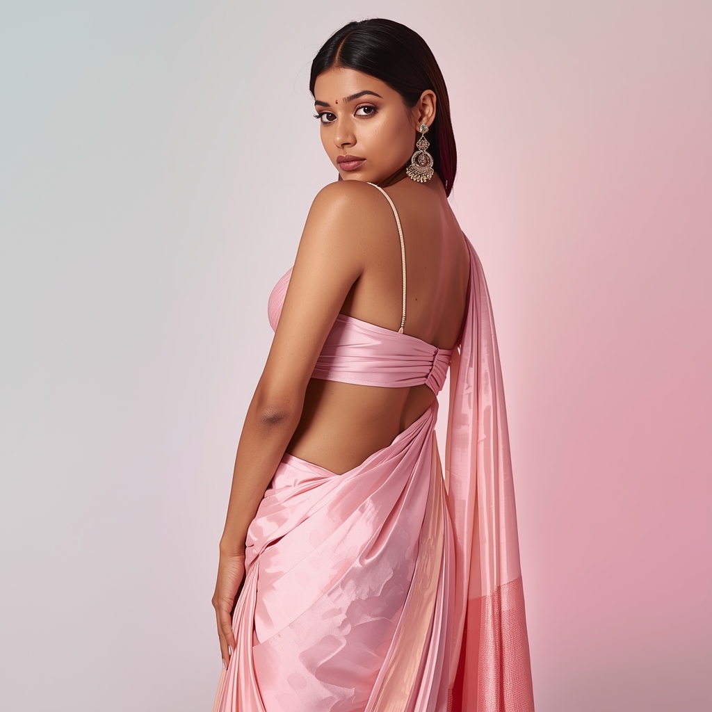 Modern Saree Girl Cross Turn Hand Near Waist Pose | Saree Aesthetic Ai Prompt For Pinterest