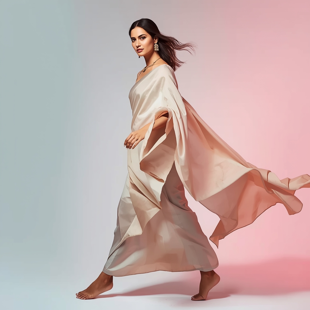 Modern Saree Girl Side Walk Hand Sweep Pose | Indian Girl Saree Ai Prompt 4k Realistic