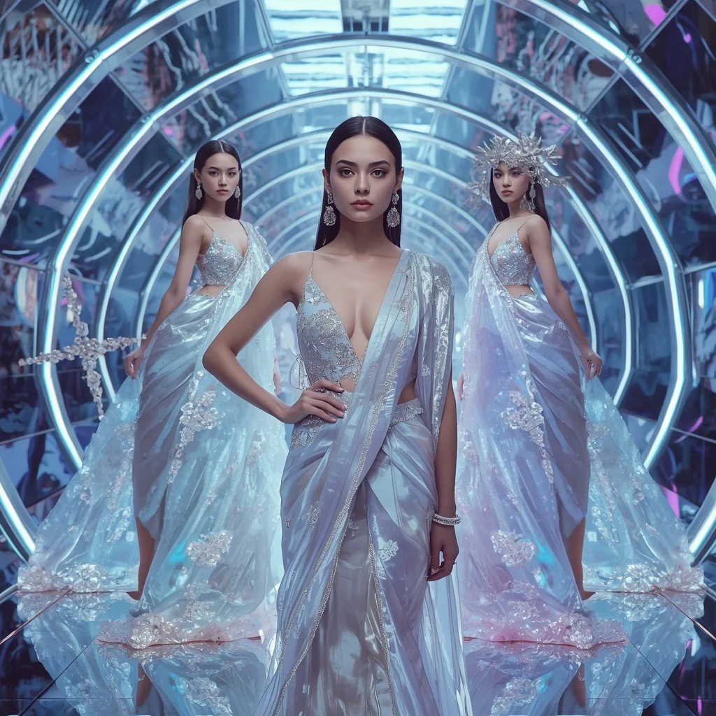 Moonlight Crystal Quantum Infinity Saree with Triple Runway Poses and Prism Glow Eternal Hyperdimension | Ai Selfie Prompt