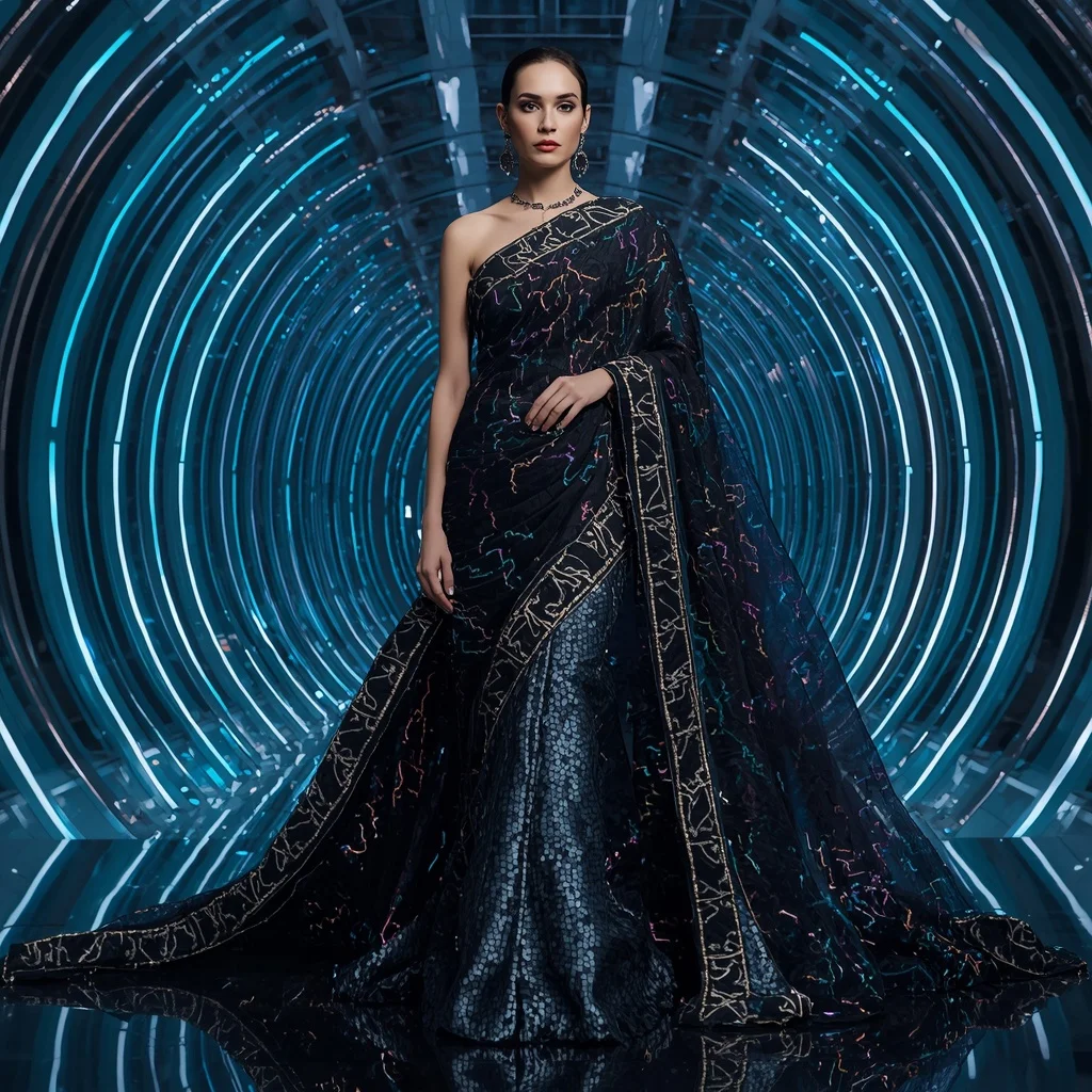 Obsidian Thunder Infinity Hyperqueen Saree with Endless Dynamic Poses and Futuristic Orbit Eternal Citadel | Luxury Ai Prompt