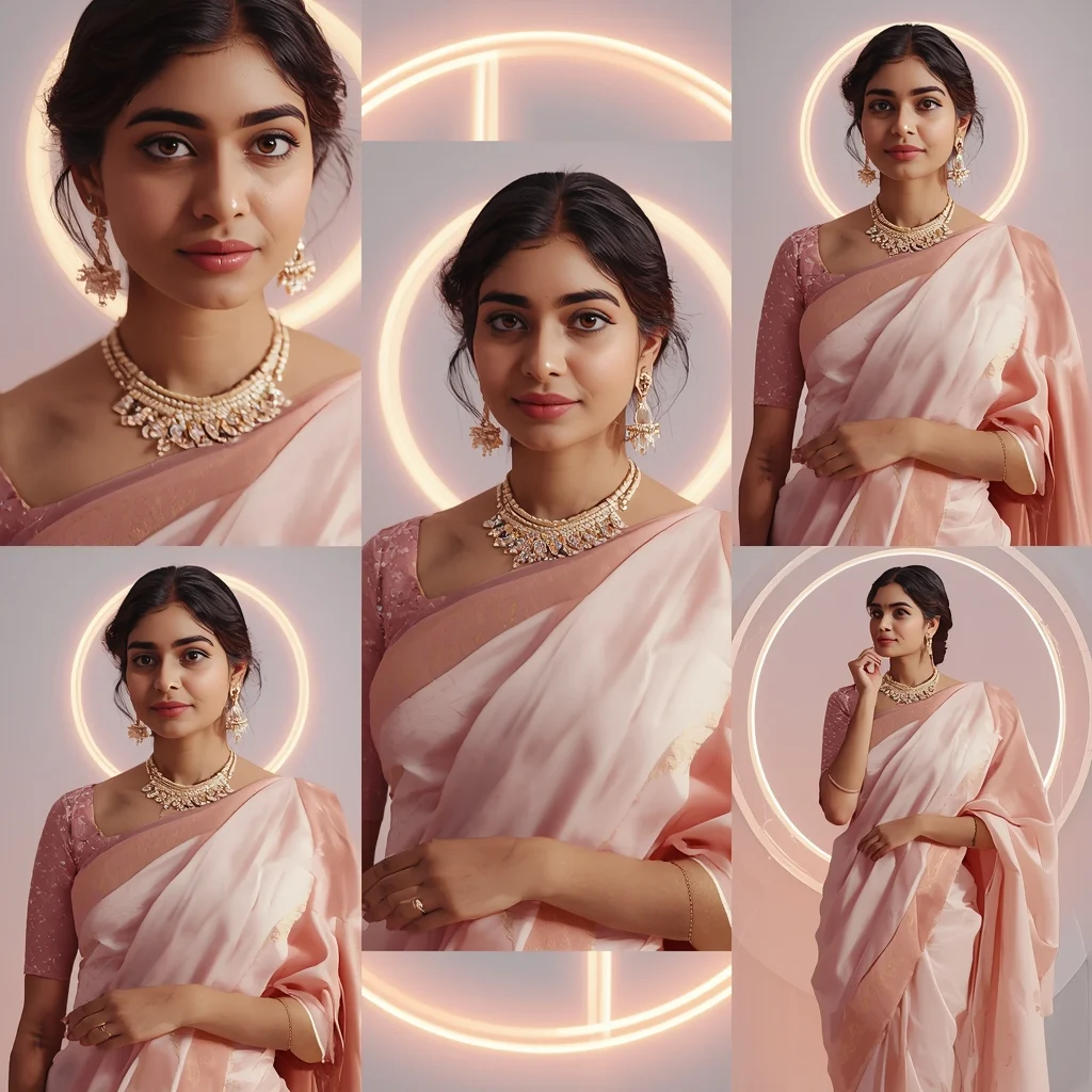 Orbital Pulse Halo Wave Pastel Saree Indian Woman Luxury Composition | Prompt Gemini Saree