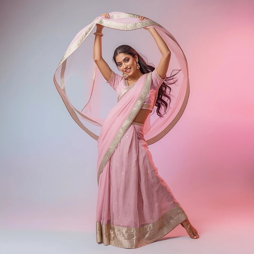 Pastel Festive Girl Overhead Dupatta Circle Halo Pose | Luxury Ai Prompt