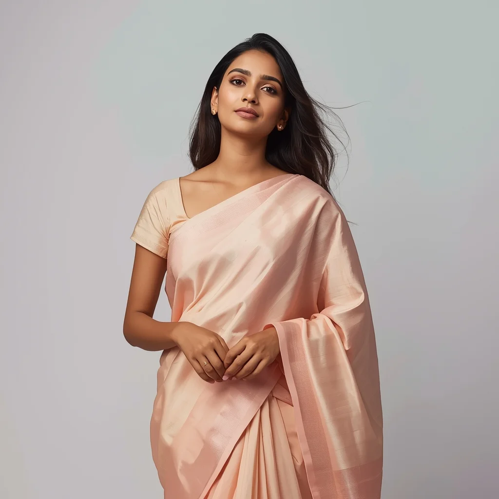 Pastel Indian Girl Calm Standing Slight Head Tilt Pose | Prompt For Gemini Saree