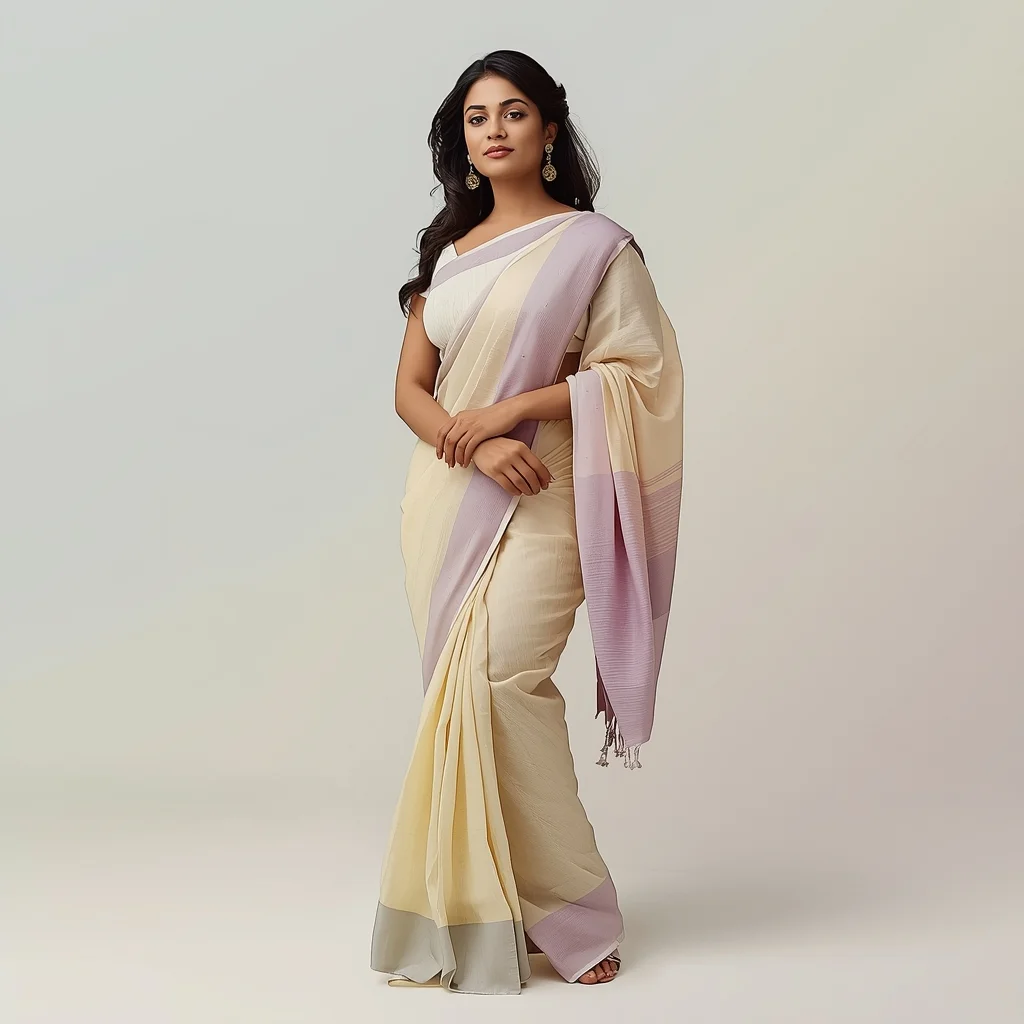 Pastel Indian Girl Soft Hip Shift Relaxed Standing Pose | Saree Reel Ai Prompt