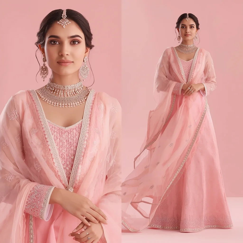 Pastel Pink Sharara Suit Indian Woman Luxury Composition | Cute Girl Ai Prompt