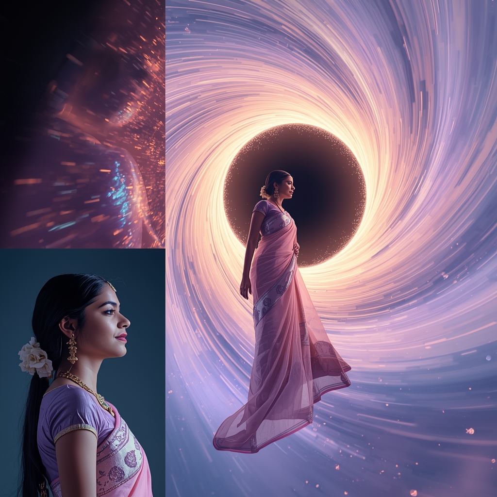 Pastel Saree Hyper Blackhole Light Accretion Reality Spin Cinematic Viral Prompt | Modern Saree Ai Prompt