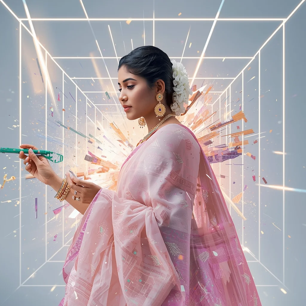 Pastel Saree Hyper Dimensional Light Grid Fragment Explosion Cinematic Viral Prompt | Saree Look Ai Prompt Modern Style