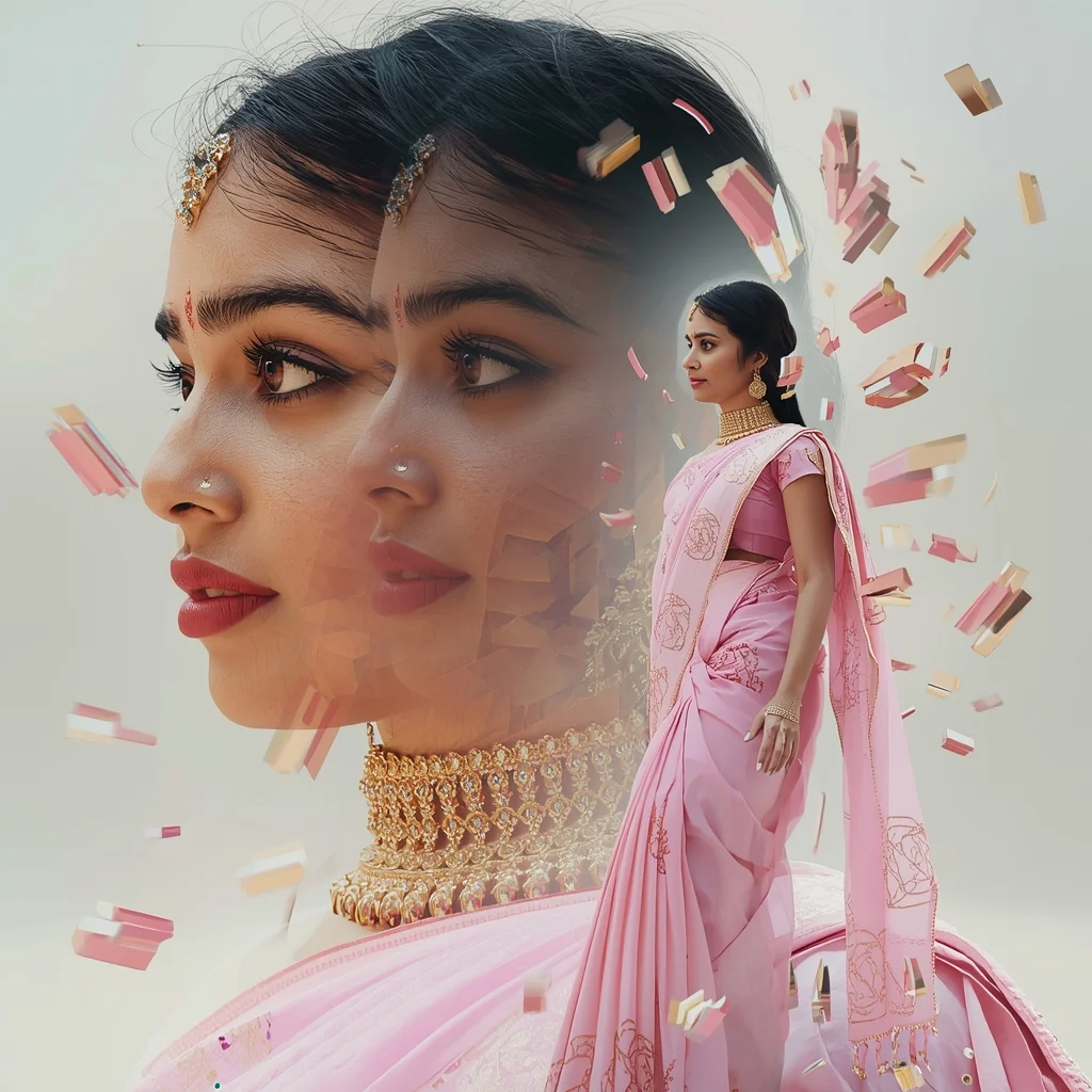 Pastel Saree Hyper Time Echo Fracture Multi Reality Cinematic Viral Prompt | Gemini Saree Prompt Photo