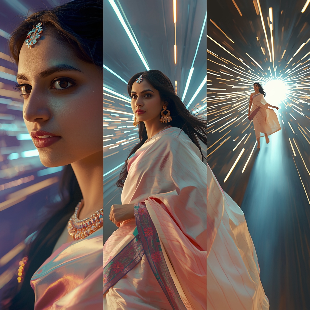 Pastel Saree Hyper Warp Light Tunnel Infinite Speed Flow Cinematic Viral Prompt | Gemini Saree Prompt Photo