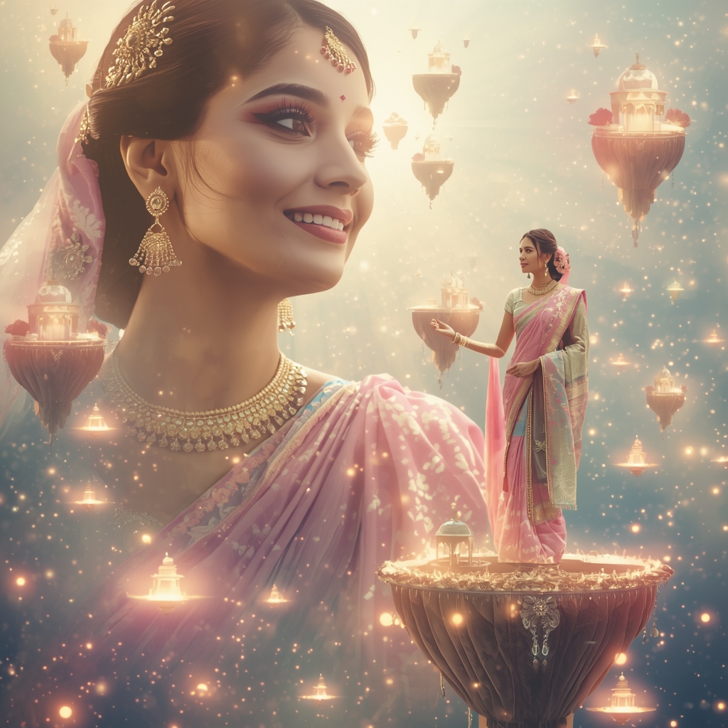 Pastel Saree Infinite Floating Light Island Universe Depth Cinematic Viral Prompt | Saree Photoshoot Prompt Ultra Realistic