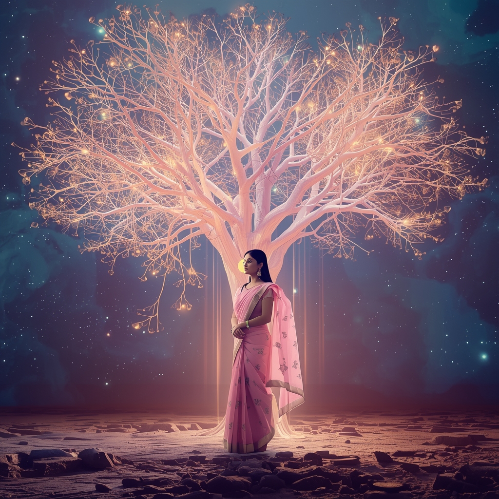 Pastel Saree Infinite Fractal Light Tree Growth Universe Cinematic Viral Prompt | Saree Traditional Ai Prompt Indian Culture