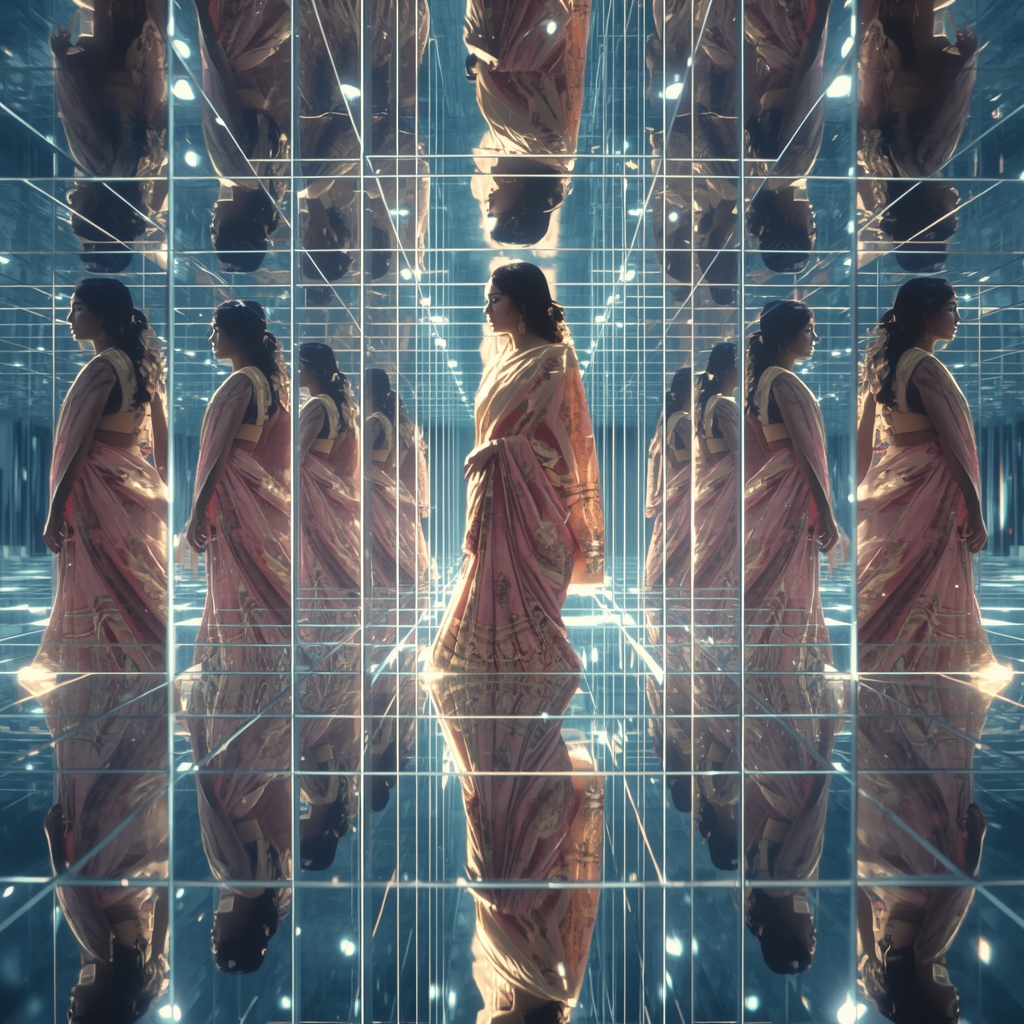 Pastel Saree Infinite Mirror Light Chamber Multi Depth Cinematic Viral Prompt | Traditional Saree Ai Prompt