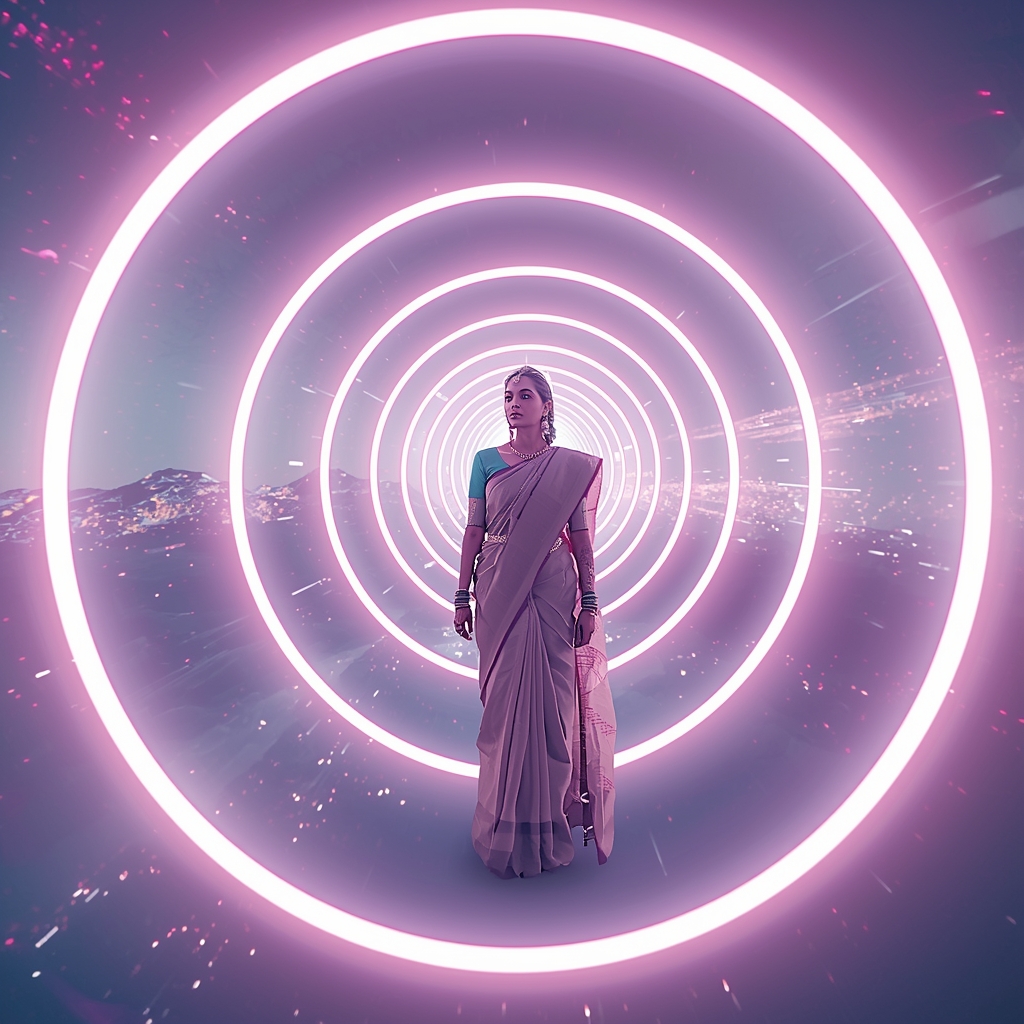 Pastel Saree Multi Portal Ring Infinite Dimensional Flow Cinematic Viral Prompt | Saree Look Ai Prompt