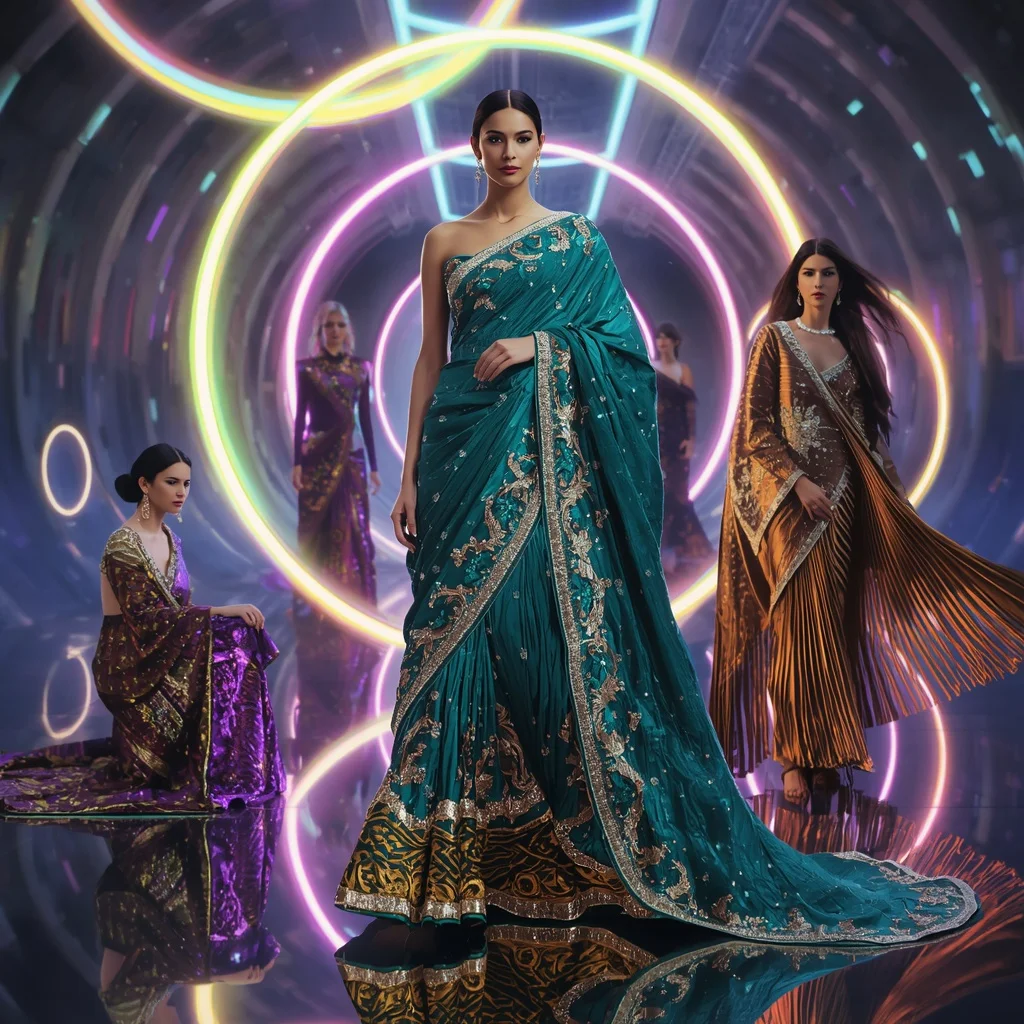 Peacock Crystal Flame Saree with Floating Prism Rings | Easy Ai Prompt